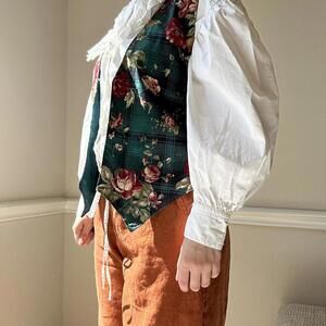 Unique handmade vintage cottage core floral cotton vest with plaid design